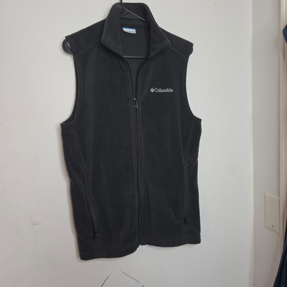 Columbia‎ Mens Fleece Vest Black Full Zip Sleeveless Jacket Small Mock Neck